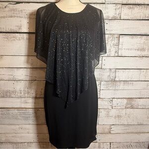En Focus Studio Black Evening Dress w/Glitter Drape, Size 8
